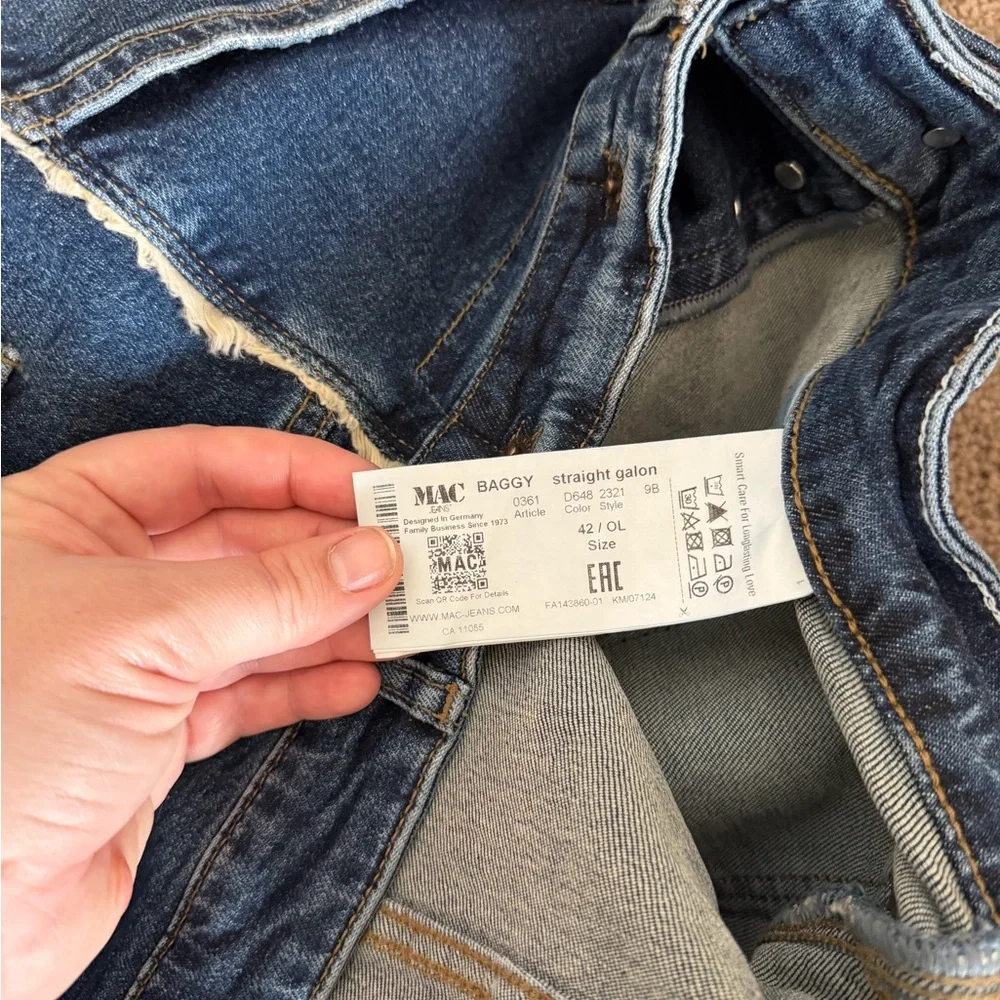 MAC Jeans Baggy Straight Size 12 / 42 Dark Wash Fringe - Picture 5 of 10